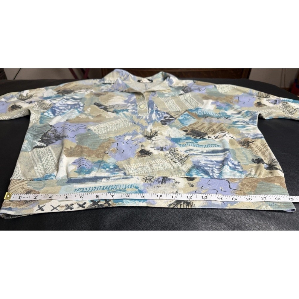 VTG Kay Silver Abstract Art to Wear Shirt(L) Skirt(M) Set Pastel Brushstroke 80s - Picture 9 of 14
